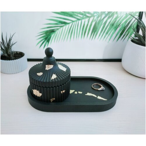 Набор интерьерный гипсовый черный с поталью 1поднос шкатулка декоративная 1020₽