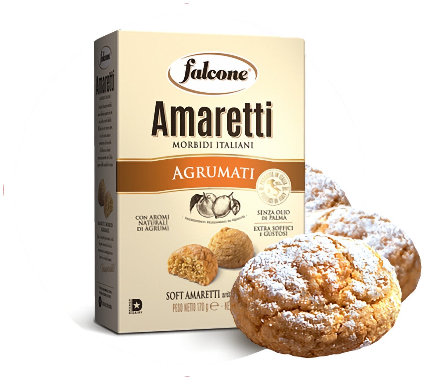 Печенье сдобное Falcone Amaretti (Амаретти), мягкие с ароматом цитрусовых, 170 г - фотография № 2