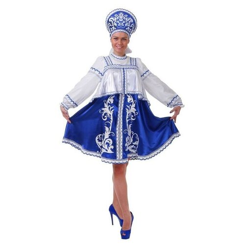 фото Русский костюм: платье с отлетной кокеткой, кокошник, помпоны, р.48 рост 172 6073065 страна карнавалия