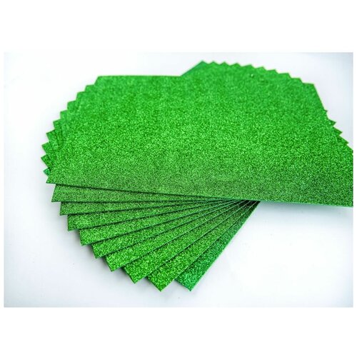 фото Зеленый фоамиран с блеском. для творчества. 10 листов. толщина 2 мм. 20*30 см нет бренда