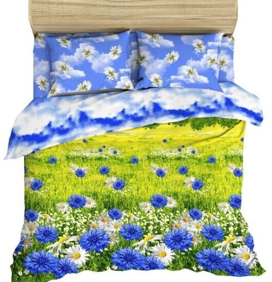 фото Полутораспальный комплект постельного белья василиса Васильковое поле из бязи, наволочки 70х70 (4268/1-1,5сп)