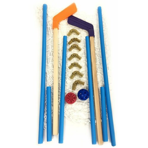 Набор хоккейный Шайбу 5 предметов Две клюшки мяч шайба ворота с сеткой Набор подойдет для игры как в одиночку так и в паре 2450₽