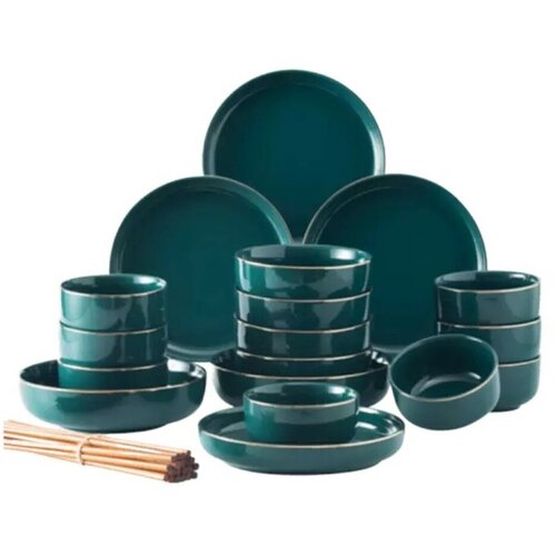 Набор керамической посуды Xiaomi SONGFA Hand-painted Set of Ceramic Dishes Malachite Green 26 приборов