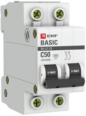 Автоматический выключатель Ekf Basic 2P 50А (C) 4,5кА ВА 47-29 (mcb4729-2-50C)