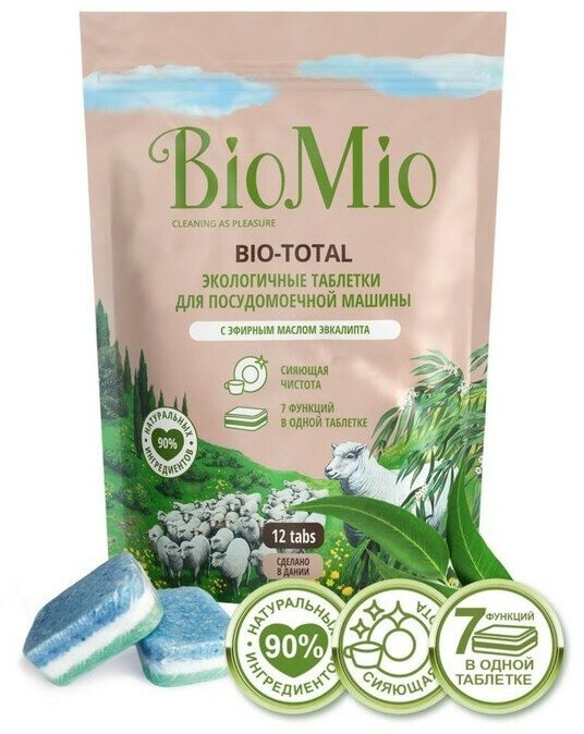 BioMio Таблетки для посудомоечных машин BioMio BIO-TOTAL, с маслом эвкалипта, 12 шт.