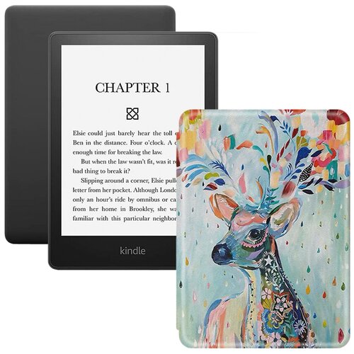 Электронная книга Amazon Kindle PaperWhite 2021 16Gb black Ad-Supported с обложкой ReaderONE PaperWhite 2021 Deer