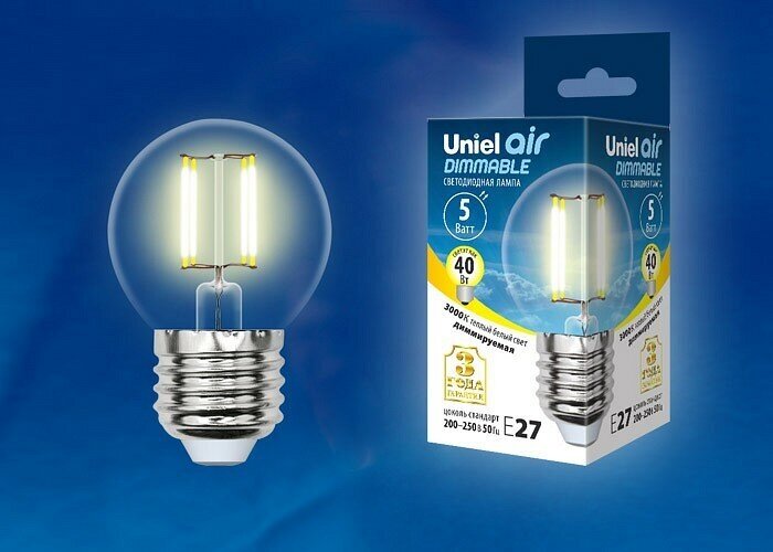 Лампа светодиодная Uniel Air dimmable GLA01TR UL-00002868, E27, G45, 5 Вт, 3000 К - фотография № 3