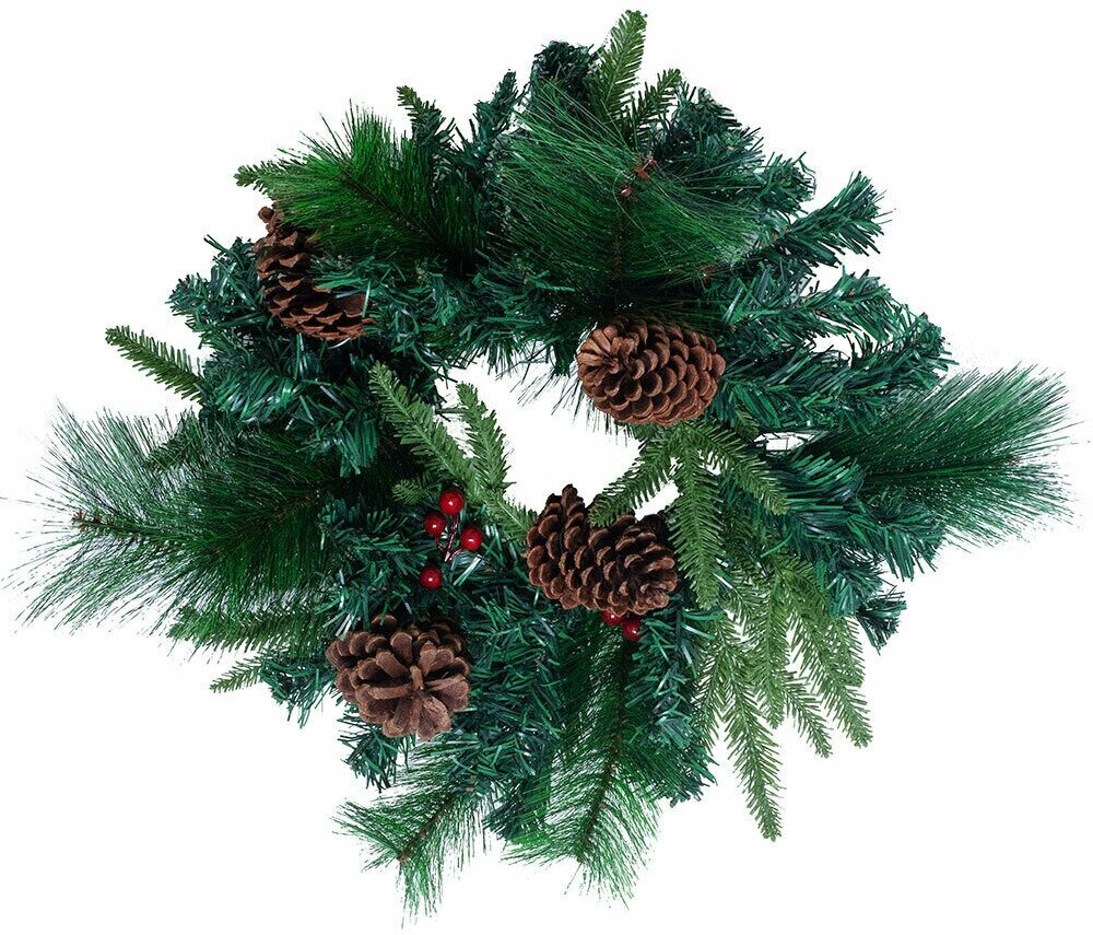 Новогоднее украшение венок из еловых веток диаметр 40 см еловый зеленый нарядный с шишками для дома и улицы рождество новый год Tongde