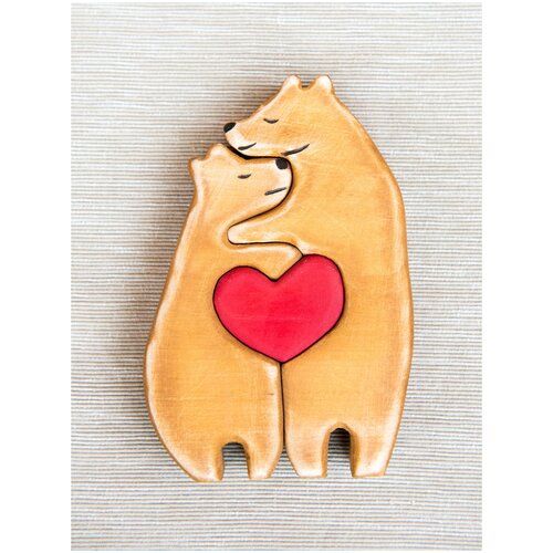 Оберег семейный Мишки с сердцем 15см подарок на годовщину/на свадьбу кедр ручная работа