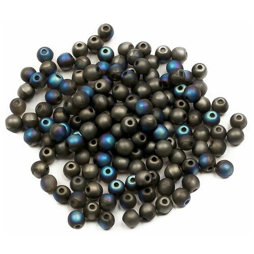 Стеклянные чешские бусины, круглые, Round Beads, 3 мм, цвет Crystal Glittery Graphite Matted, 150 шт.