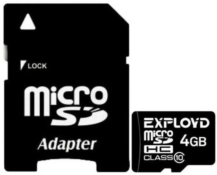 Карта памяти Exployd MicroSD, 4 Гб, SDHC, класс 10, с адаптером SD