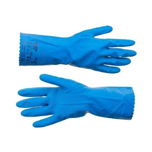 перчатки хозяйственные с хлопковым напылением размер m 1 пара латекс Перчатки латексные хозяйственные с хлопковым напылением Unitec RF1, цвет: голубой, размер M(8), 1 пара