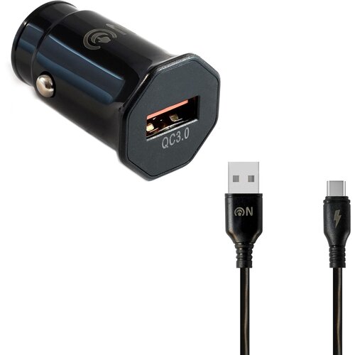 Автомобильная зарядка 1xUSB FaisON A-20, EDGE, 3.0A, QC3.0, кабель Type-C , 1.0 м, черный