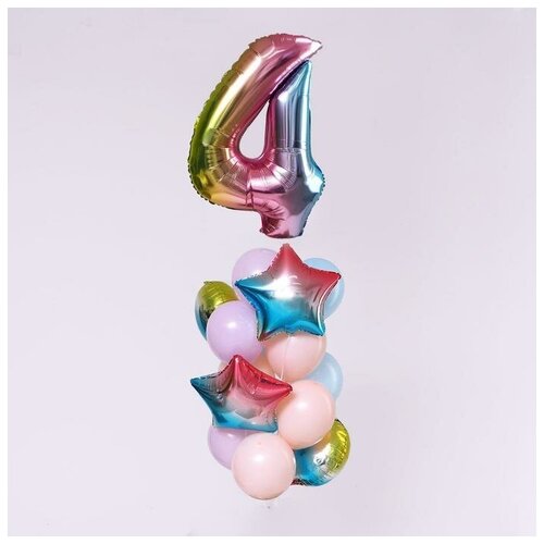 фото Букет из шаров «день рождения – нежность. 4 года», фольга, латекс, набор 15 шт. mikimarket