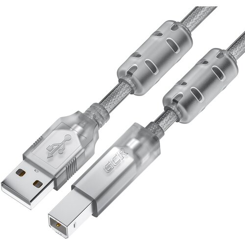 GCR Кабель PROF 1.5m USB 2.0, AM/BM, прозрачный, ферритовые кольца, 28/24 AWG, экран, армированный, морозостойкий, GCR-52422 Greenconnect USB 2.0 Type-AM - USB 2.0 Type-BM 1.5м (GCR-52422) greenconnect usb 2 0 type am usb 2 0 type bm 0 5м