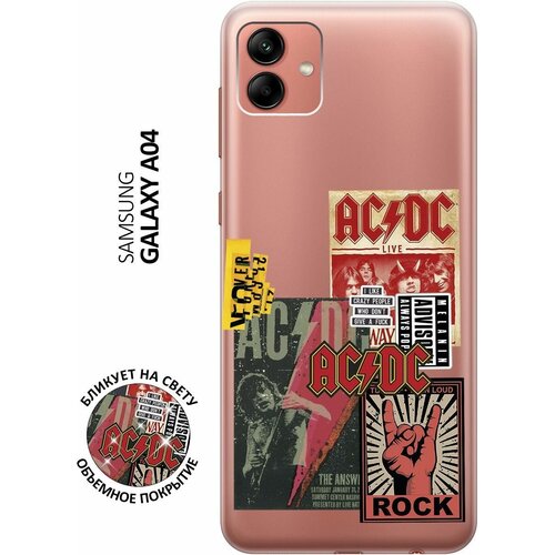 Силиконовый чехол с принтом AC/DC Stickers для Samsung Galaxy A04 / Самсунг А04 силиконовый чехол на samsung galaxy a04 самсунг а04 с 3d принтом amazing irises прозрачный