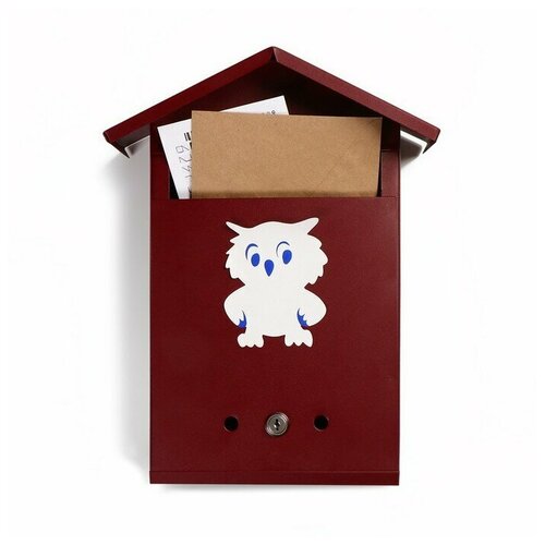 Ящик почтовый с замком, вертикальный, Домик, вишнёвый 1343830 .