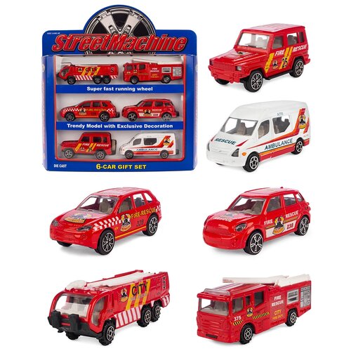 фото Детский игровой металлический набор машинок serinity toys. из 6 машин, красный