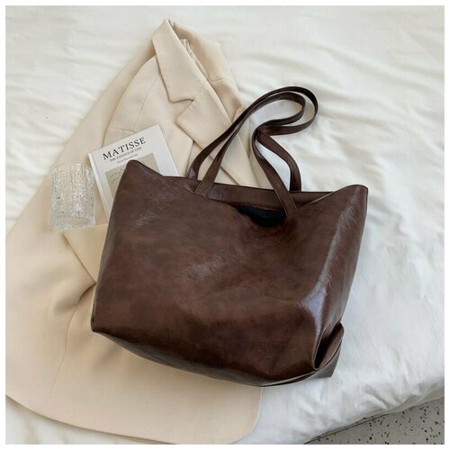 Сумка  шоппер  классическая, коричневый