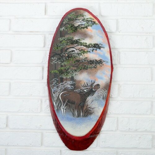 Панно на спиле Зима Лось 52-56 см каменная крошка вертикальное 2251₽