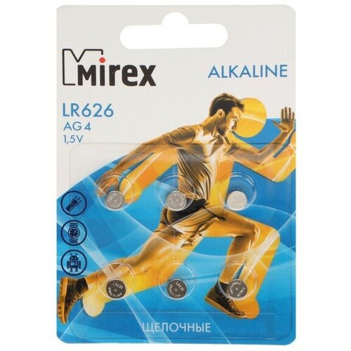 Батарейка алкалиновая Mirex, LR626, AG4, 1.5В, блистер, 6 шт ag4 lr626 minamoto 10 card