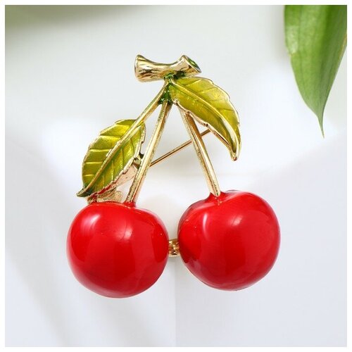 Брошь, красный серьги ассорти ягода клубника с листьями цвет красно зелёный в золоте