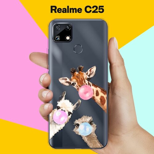 Силиконовый чехол на Realme C25 Лама, жираф, страус / для Реалми С25 силиконовый чехол жираф на акуле на realme c25 реалми c25