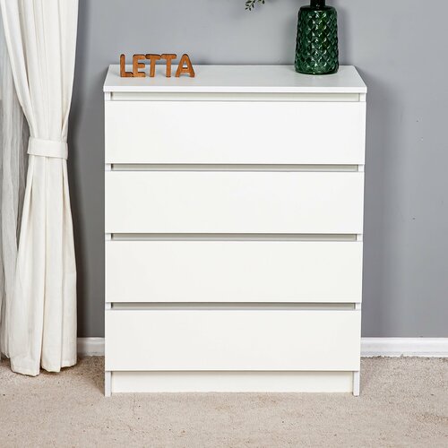 Комод высокий деревянный с ящиками City Белое тиснение 700х867х354 для хранения вещей одежды, лофт