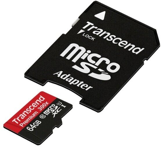 Карта памяти Transcend microSDXC UHS-I U1 (60/10MB/s) 64GB + ADP