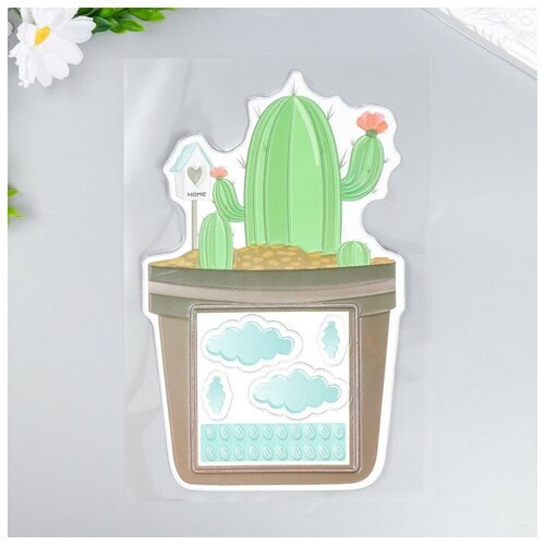 Наклейка на выключатель Кактус в горшочке и тучки окно 85х85 см объемная 26х165 см 388₽