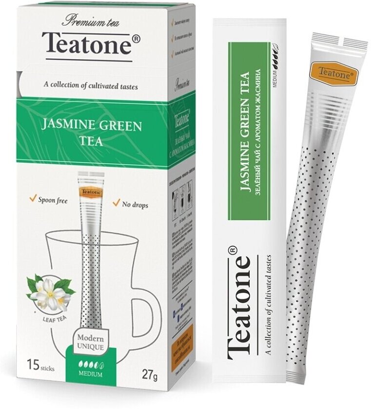 Чай зеленый Teatone Jasmine в стиках, 15 шт