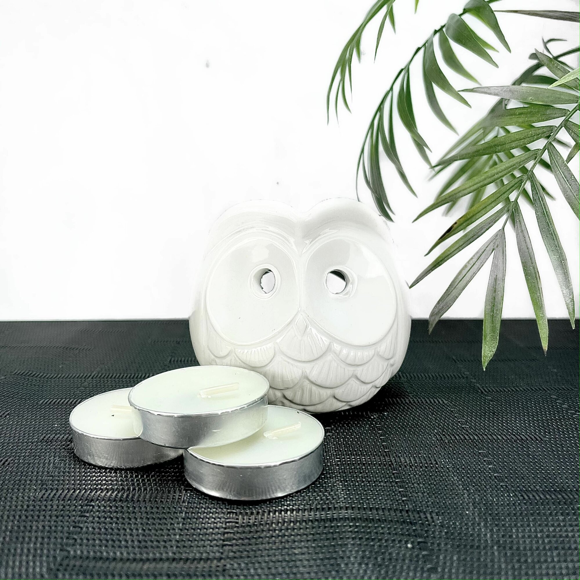 Аромалампа для эфирных масел Совушка керамика белая 75 см + 3 чайные свечи