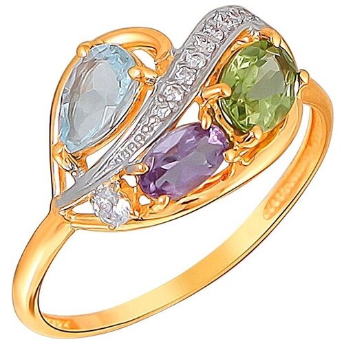 фото Эстет кольцо с россыпью цветных камней из красного золота 01к3111146-6, размер 19