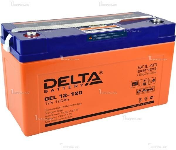 Аккумулятор DELTA гелевый GEL 12-120 (12В, 120Ач / 12V, 120Ah / вывод под болт M8)