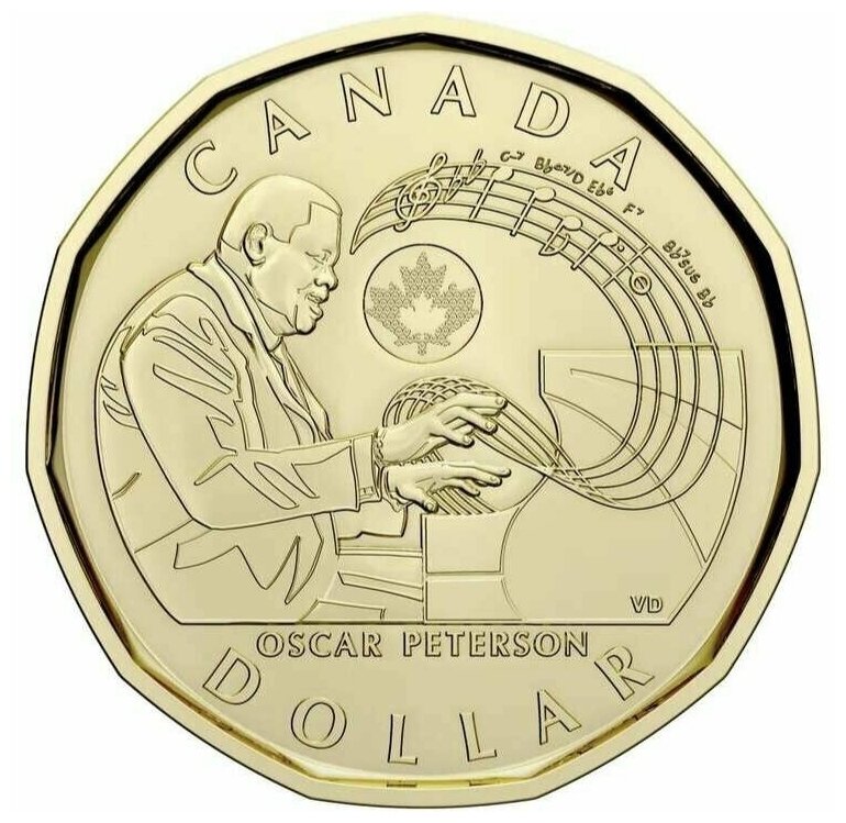 Монета 1 доллар Оскар Питерсон. Канада, 2022 г. в. Состояние UNC (без обращения)