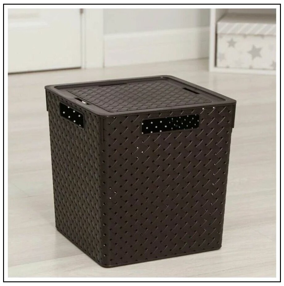 Коробка для хранения квадратная "Береста" с крышкой 23л 294х294х301мм (венге) 6823105 "Виолет" - фотография № 5