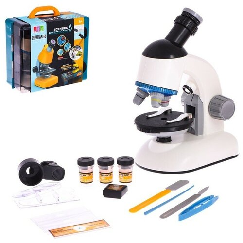 Микроскоп детский «Набор биолога в чемодане» кратность х40, х100, х640, подсветка, цвет белый, "Hidde"