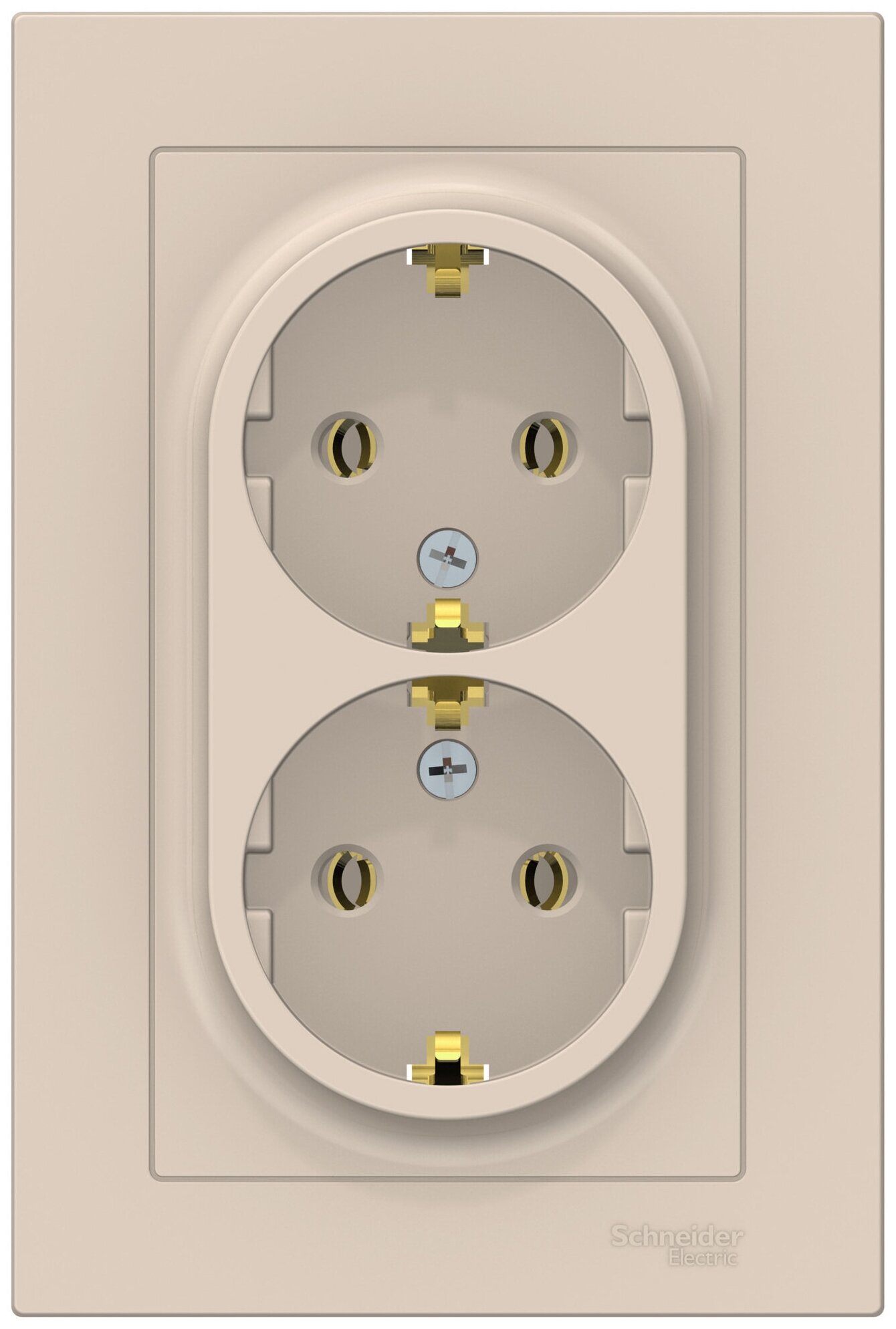 AtlasDesign Бежевый Розетка с/з 2-ая, 16А, (в сборе с рамкой) - фотография № 3