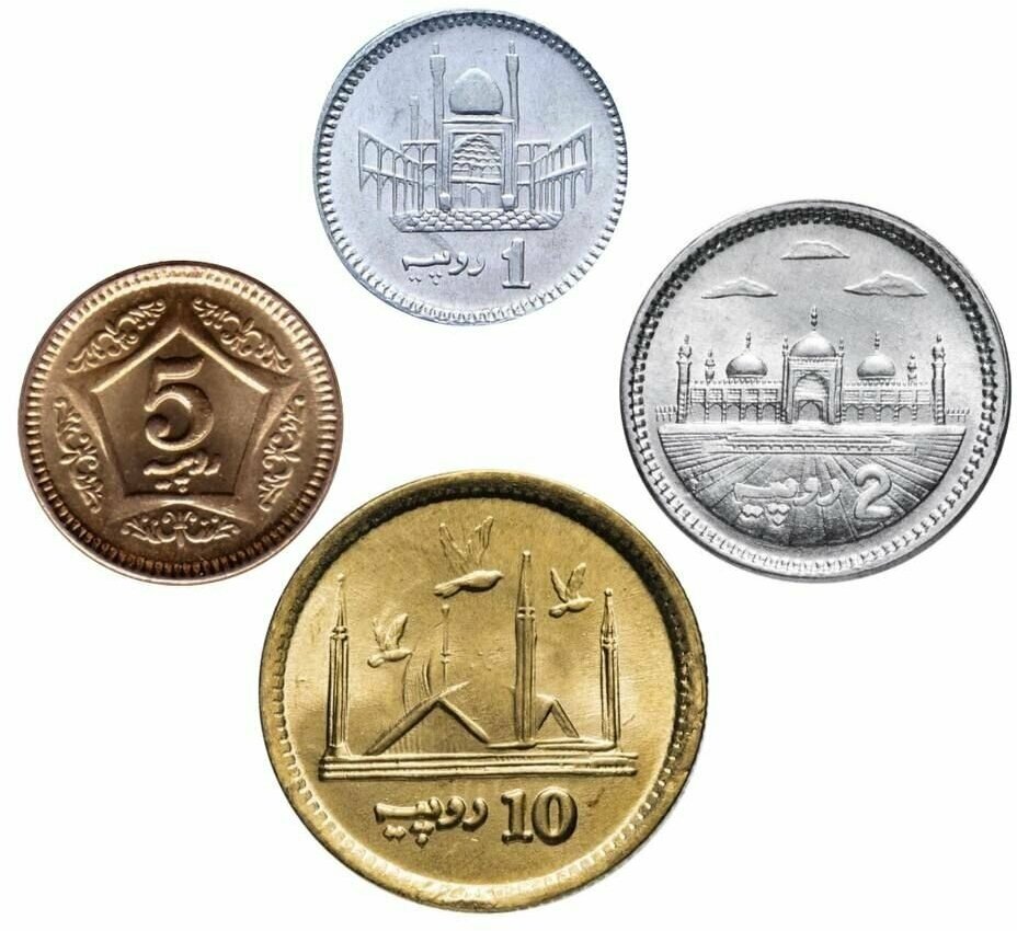 Набор из 4 монет 1, 2, 5 и 10 рупий Пакистан, 2016 2019 2020 2021 г. в. UNC