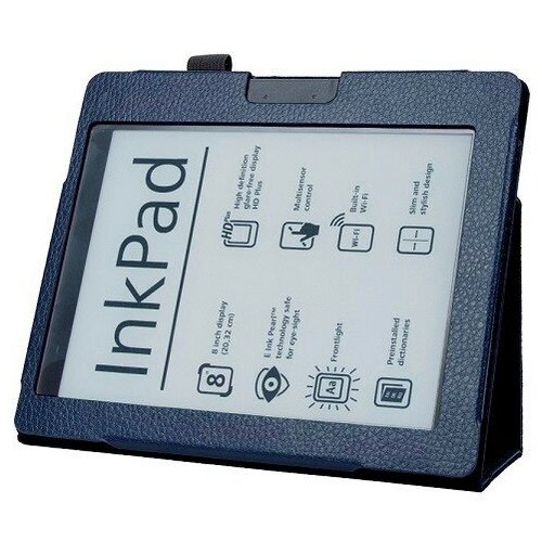 фото Чехол-обложка mypads для pocketbook 840-2 inkpad 2 из качественной эко-кожи закрытого типа с магнитной крышкой синий кожаный