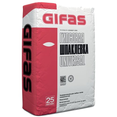 Шпатлевка GIFAS Universal, белый, 25 кг шпатлевка гипсовая forman 21 финишная 25кг арт н0000011993