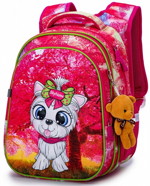 Школьный рюкзак с анатомической спинкой для девочки SkyName (СкайНейм) R1-025+ подарок брелок мишка