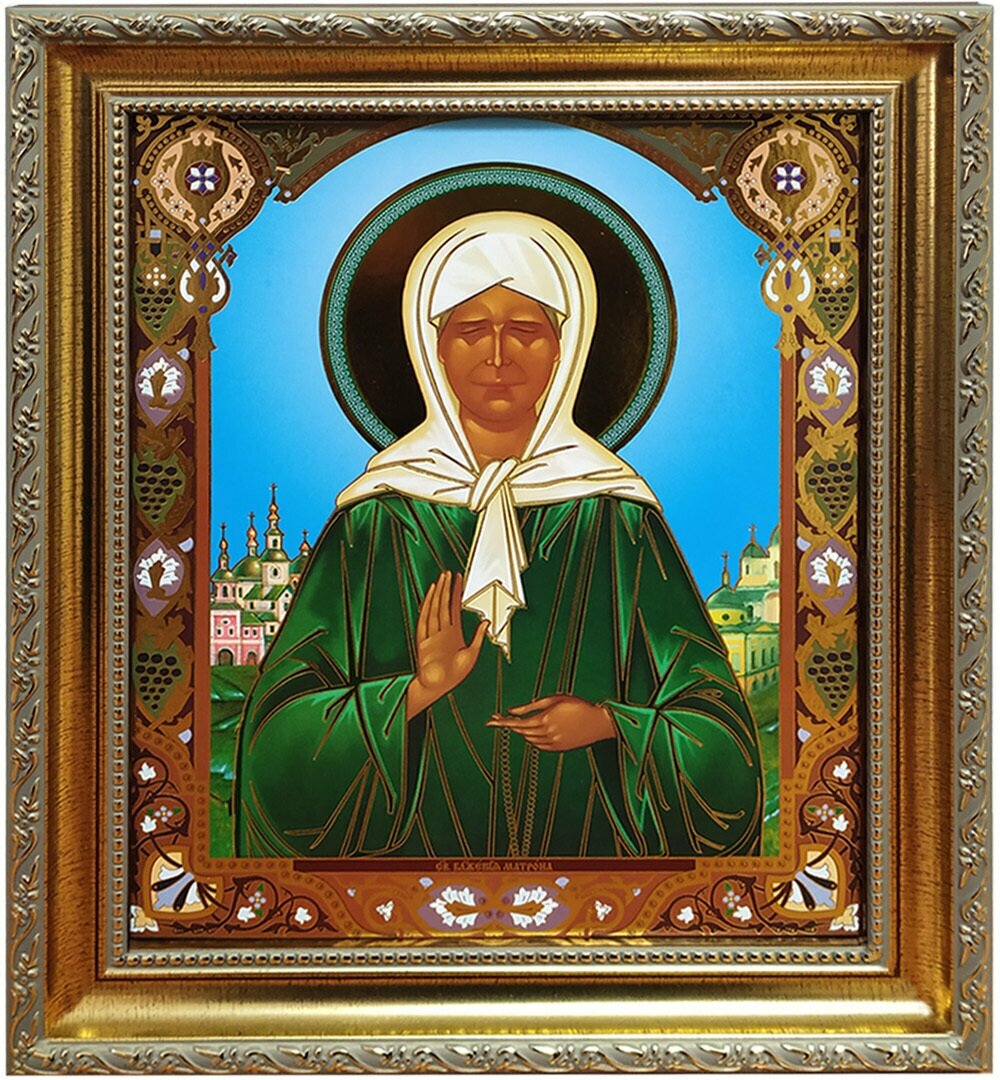 Православная Икона в раме Святая Матрона Московская Благовещенская в золоте в подарок маме бабушке