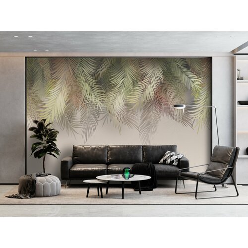 Фотообои 630х270 см Пальмовые листья (ветви пальмы) 3D обои флизелиновые в спальню, кухню, гостиную 06 (можно обрезать до 600х270, 600х250 см)