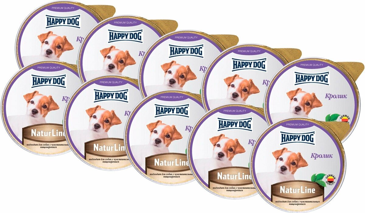 HAPPY DOG NATUR LINE для взрослых собак маленьких пород паштет с кроликом (125 гр х 10 шт)