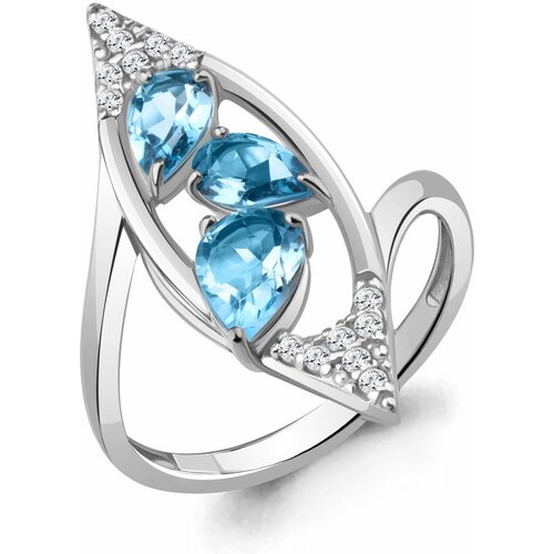 фото Кольцо diamant online, серебро, 925 проба, фианит, топаз, размер 19