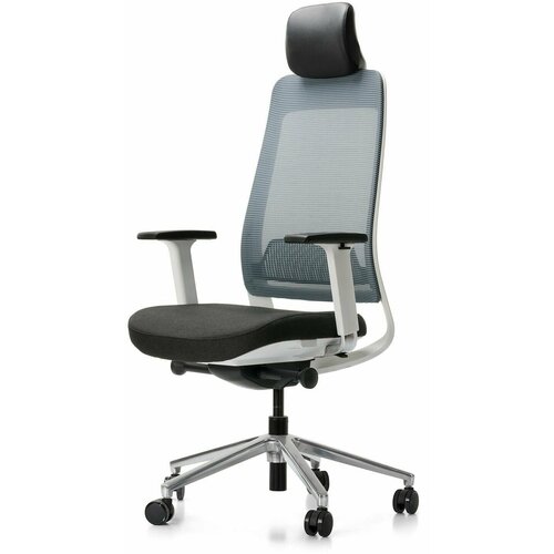 Кресло компьютерное, кресло руководителя - ФАЛЬКОНЕ сетка/ткань, синяя/черная, каркас белый
