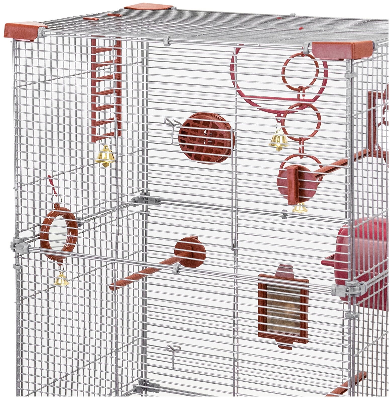 Клетка для птиц 42 х 30 х 93см "PetTails" Smart разборная, шаг прута 10,5мм, (с наполнением) рубиновая - фотография № 4