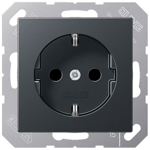 JUNG A 500 Алюминий Розетка с/з безвинт. зажим