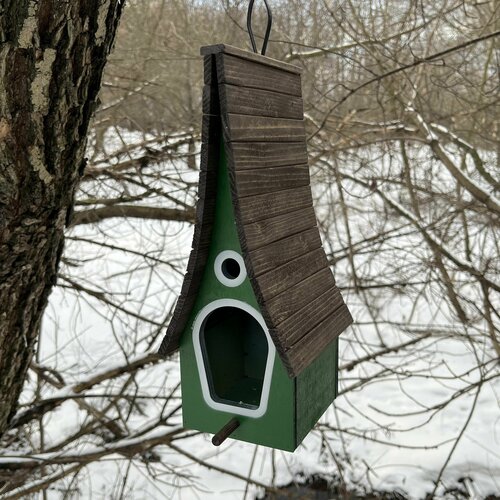 Деревянный скворечник для птиц PinePeak / Кормушка для птиц подвесная для дачи и сада, 300х150х120мм